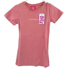 One Teaspoon Women's Organic Cotton Logo Fitted Tee Shirt Flamingo Pink Size XXS